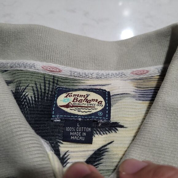 Vtg Tommy Bahama RELAX Polo Hawaiian Floral Tropical Beach Sailboat Size L EUC - Picture 7 of 10